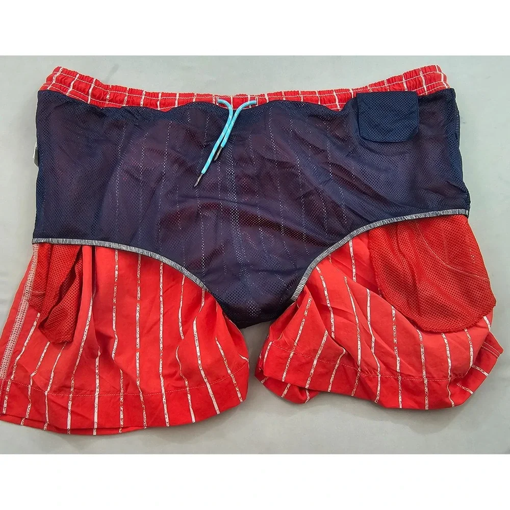 Tommy Bahama Relax Mens 2XL Swim Trunks Red White Striped Nylon Board Shorts